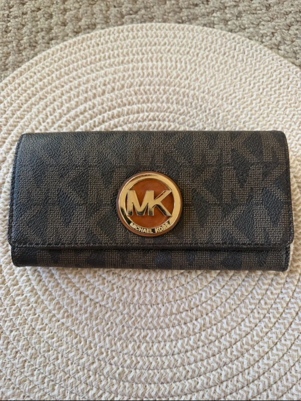 Michael Kors Brown and Gold MK Logo Continental Wallet